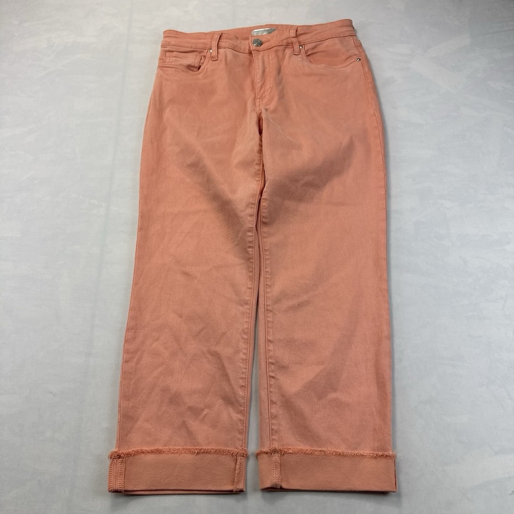 KUT From The Kloth Women's Size 10 Coral Orange Raw Hem Cuffed Jeans Cropped